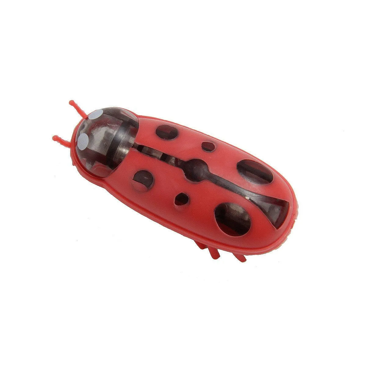 Electric worm-shaped cat teaser toy with jumping insect motion in red and black ladybug style
