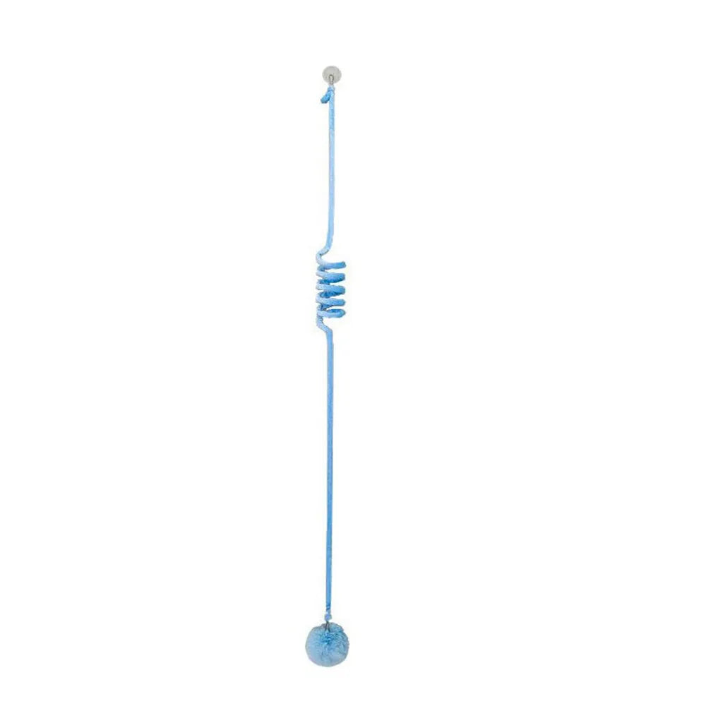 Hanging cat toy with inflatable ball on spring stick and suction cup base for kittens