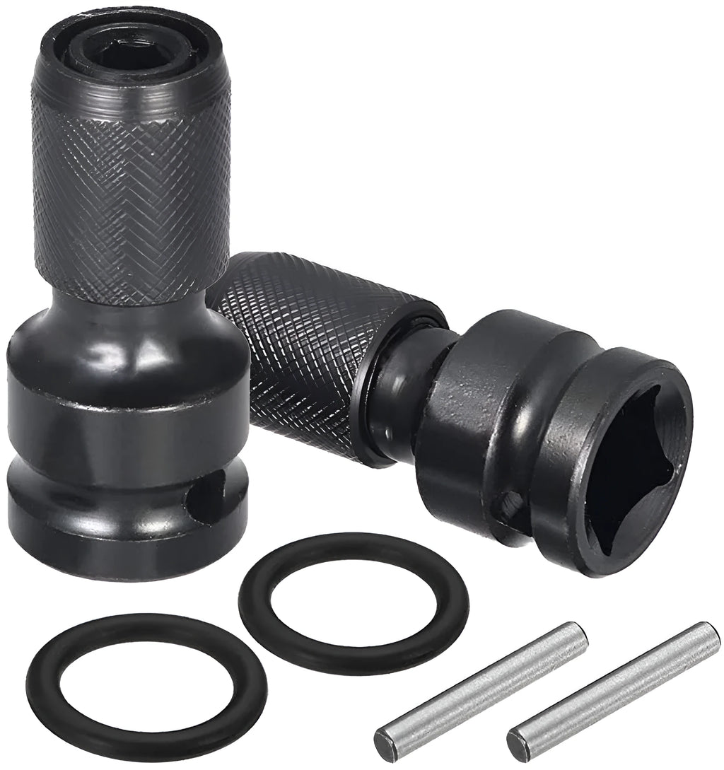 Steel telescopic bit holder adaptor converting between 1/2-inch and 1/4-inch drive sizes with O-ring bolt