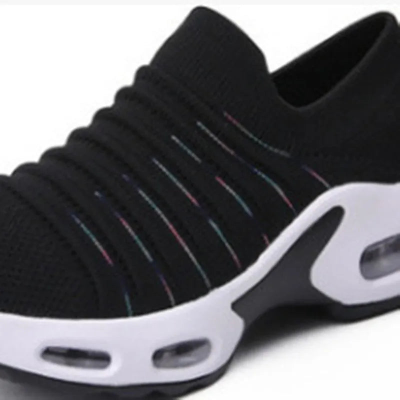 Plus size women's fly-knit sock shoes in stretch mesh with round toe design
