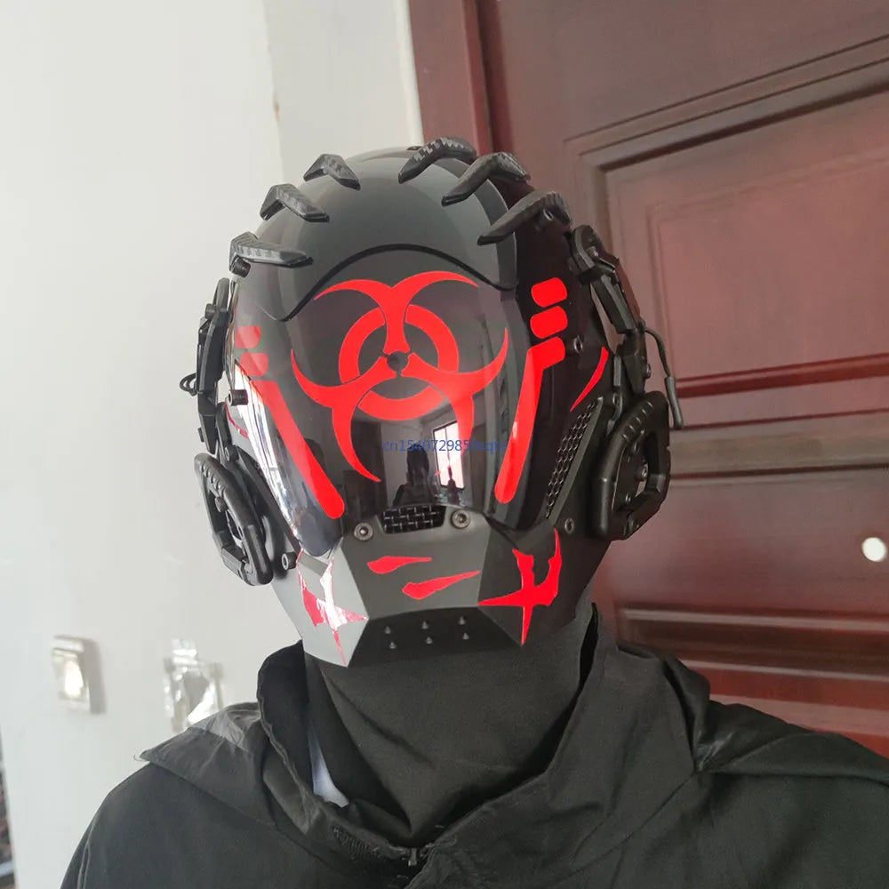 Black cyberpunk full face helmet mask with resin construction for costume events
