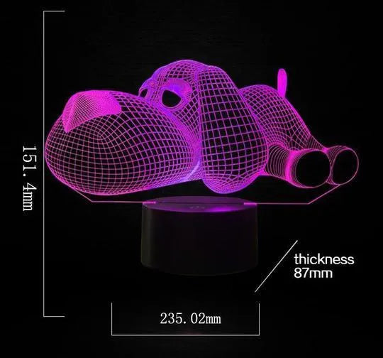 Doggo 3D illusion desktop lamp glowing in multiple colours with easy-touch button