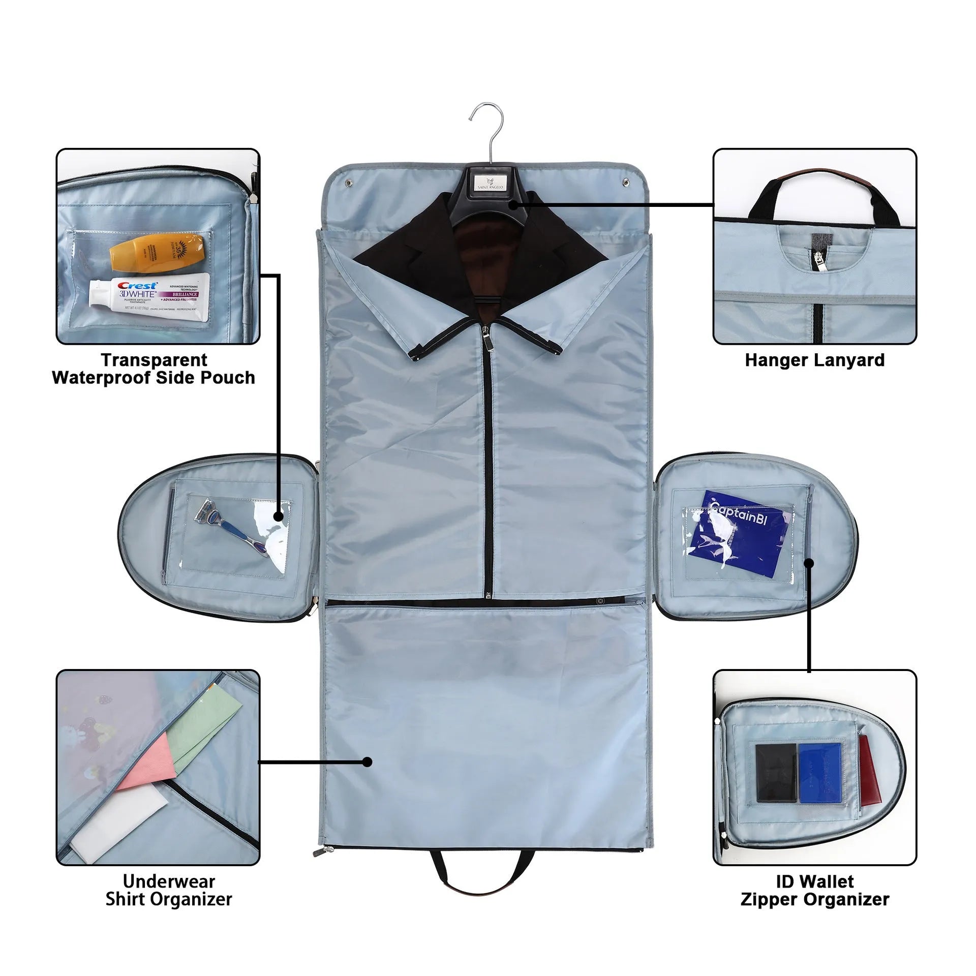 Folding travel duffel bag in dark blue Oxford cloth with 36-55L capacity
