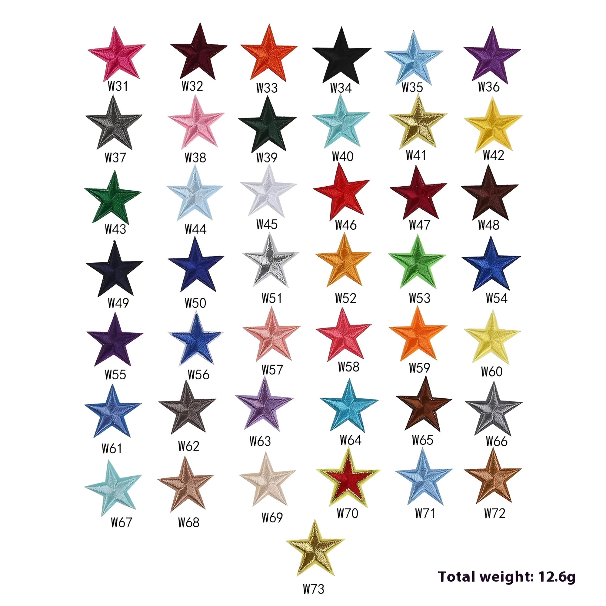 Colourful five-pointed star embroidery patches and cloth stickers for DIY clothing decoration.