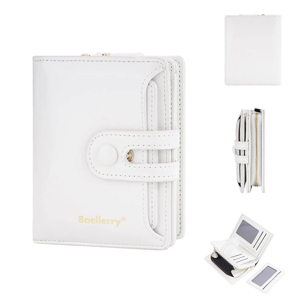 Women's PU leather wallet card holder in a choice of eight colours including black, white, blue, and red.