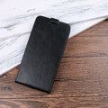 Huawei Honor 7X leather wallet phone case in black with a textured crazy horse pattern and card slot.