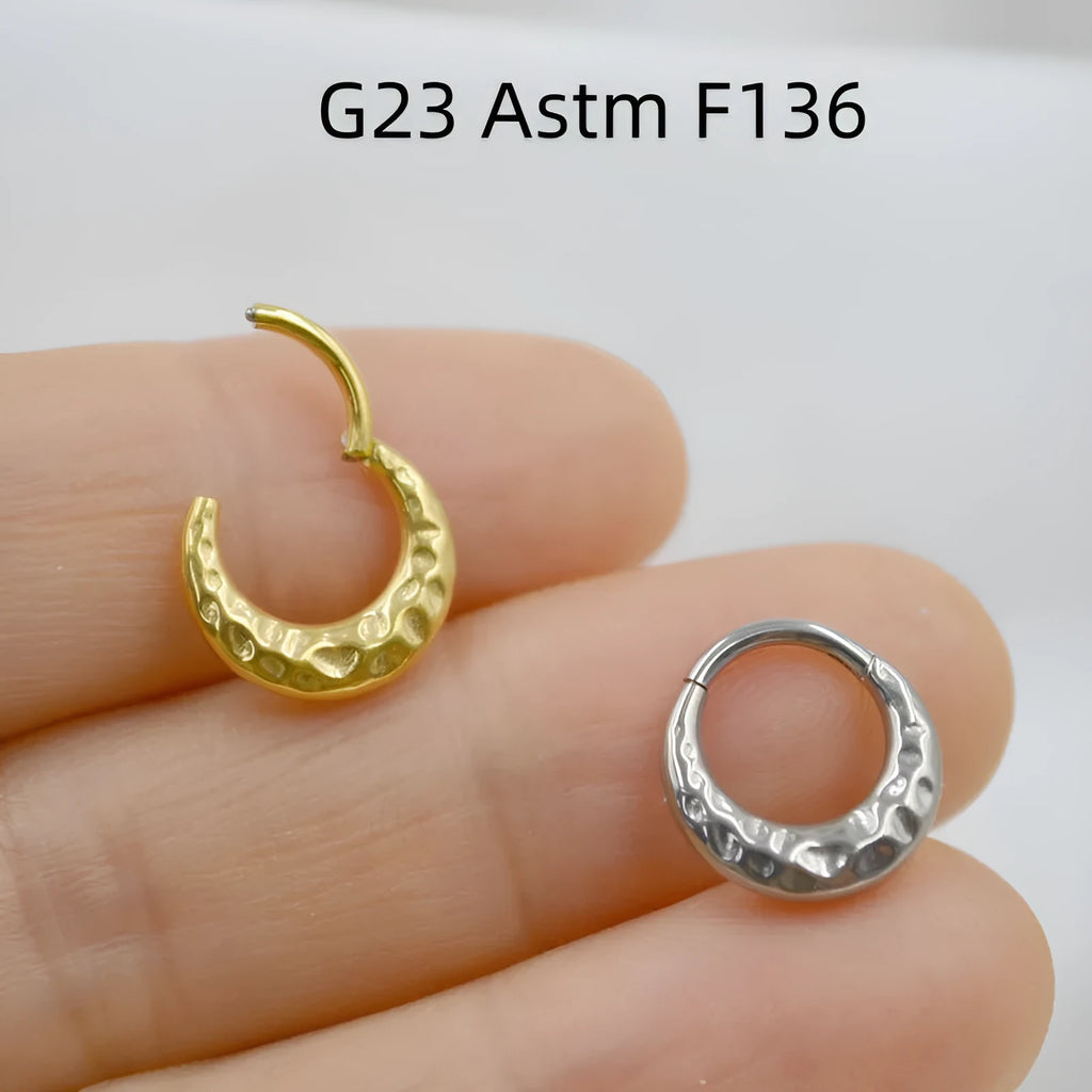 Titanium alloy concave-convex carved nose ring in silver or gold colour with ASTM F136 certification