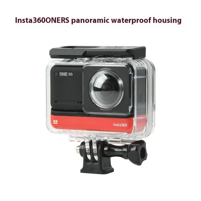 Transparent waterproof housing for Insta360 One RS panoramic camera with 9cm by 8cm dimensions