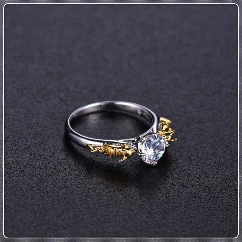 Copper crown crystal ring with black gold finish for cosplay and fashion