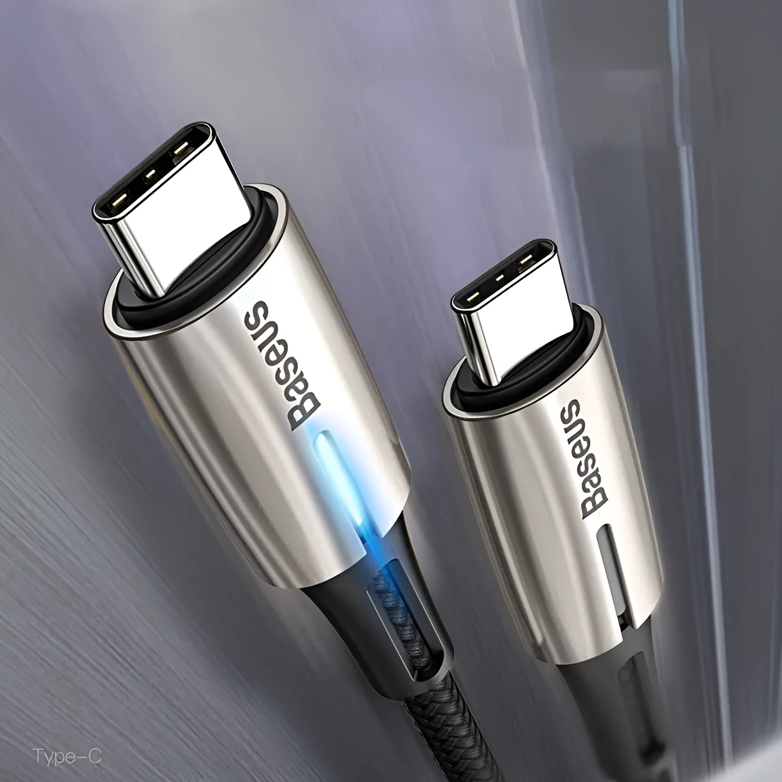 Purple USB-C to USB-C cable with symmetrical connectors showing 1 metre length