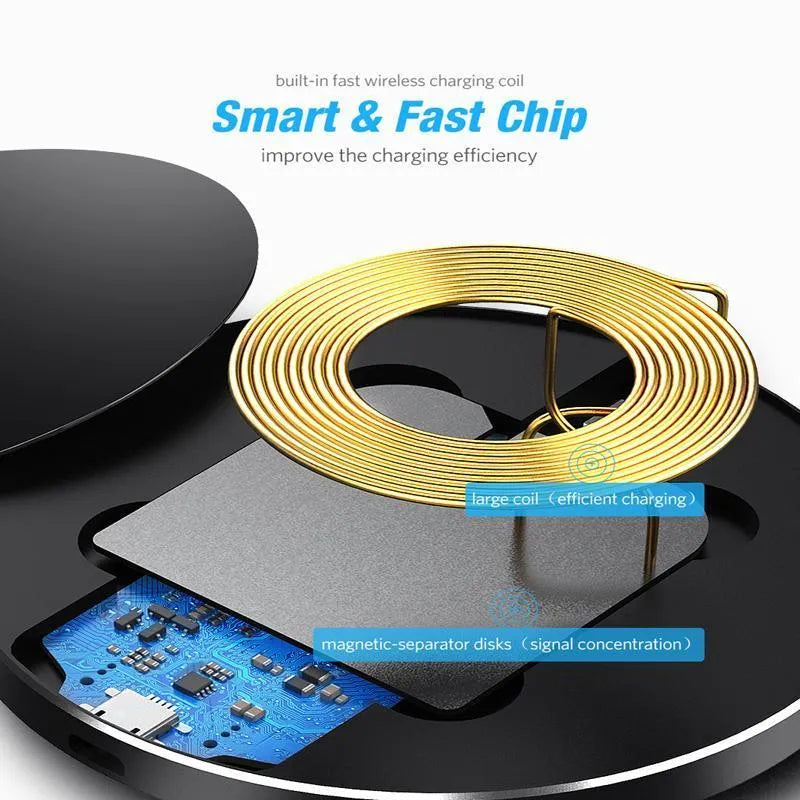 Black ultra-thin wireless charging pad with 9V fast charging support