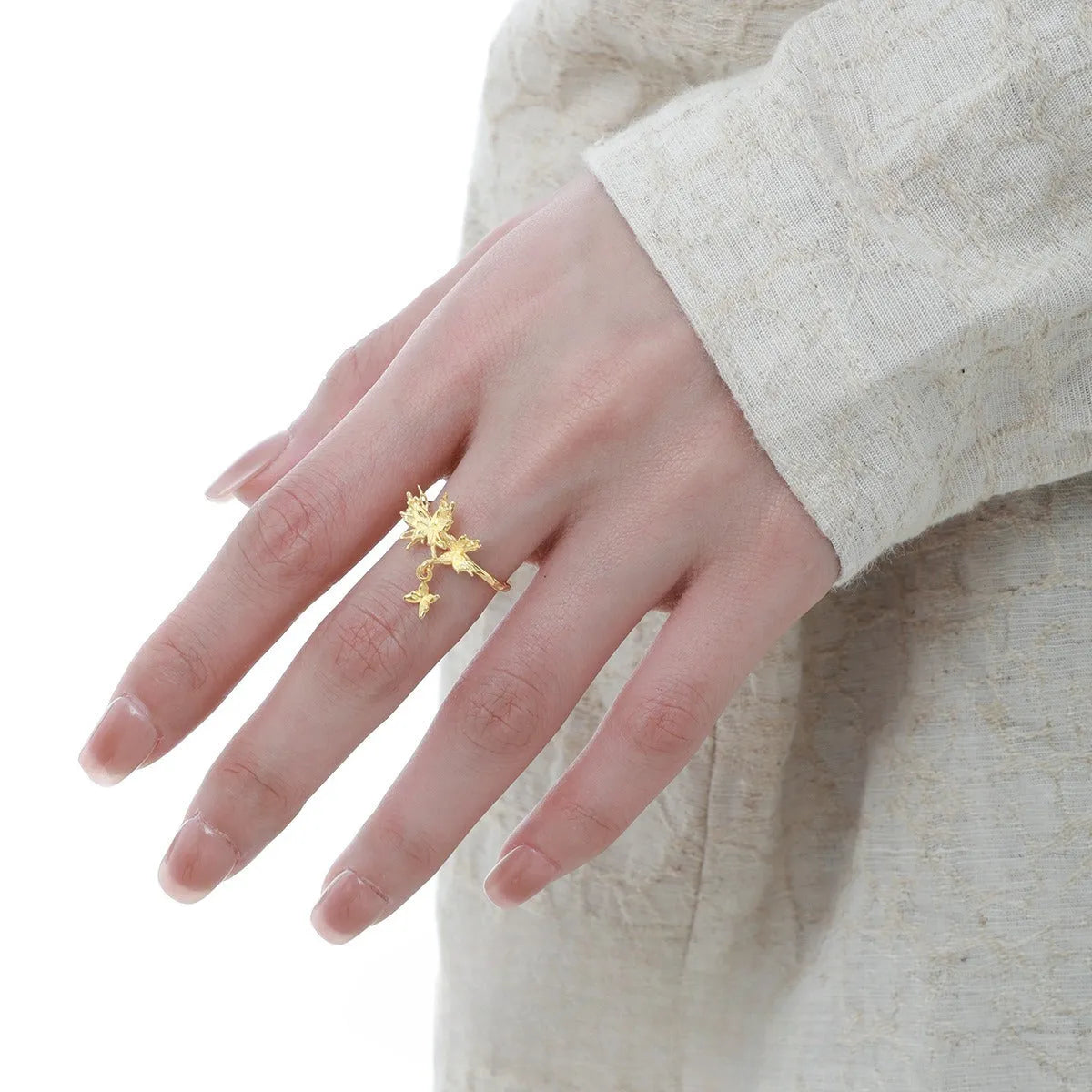 Silver earrings with adjustable butterfly ring in electroplated gold colours