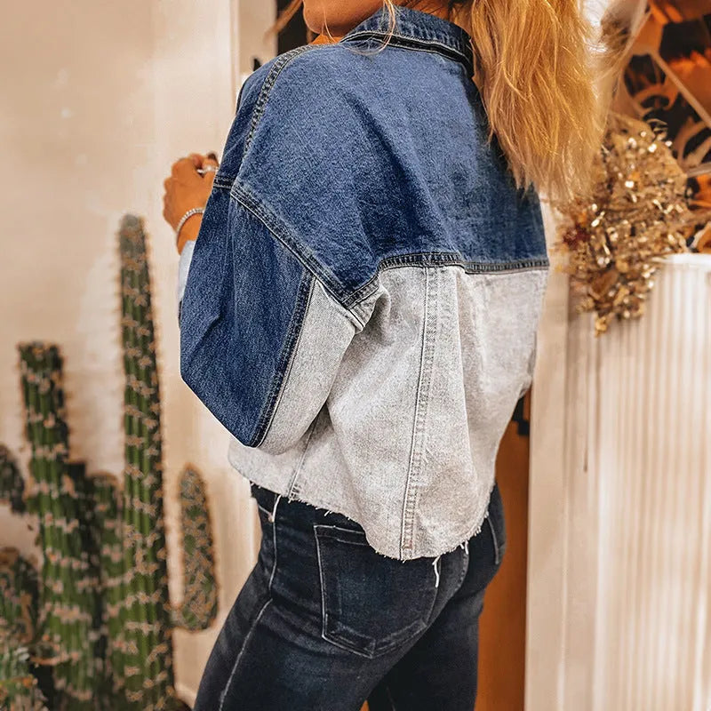 Women's loose fit denim coat with multiple buckles in colour matching pattern