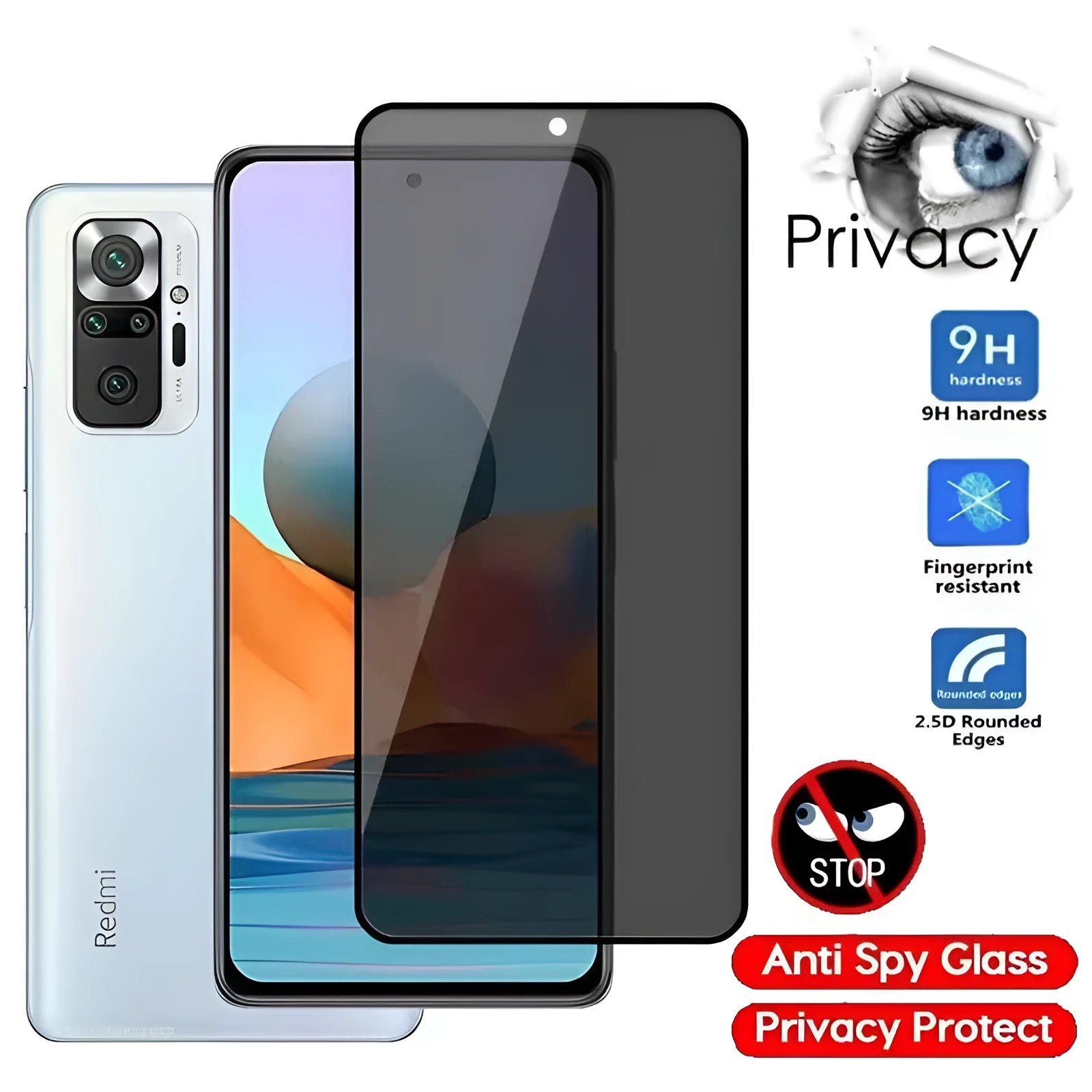 Xiaomi Redmi Poco anti-spy privacy screen protector with minimalist design