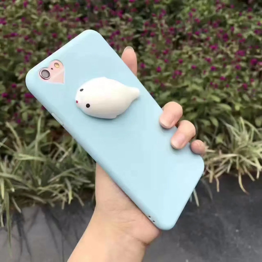 Soft cat iPhone case with 3D cartoon design in pink colour showing squishy TPU silicone construction