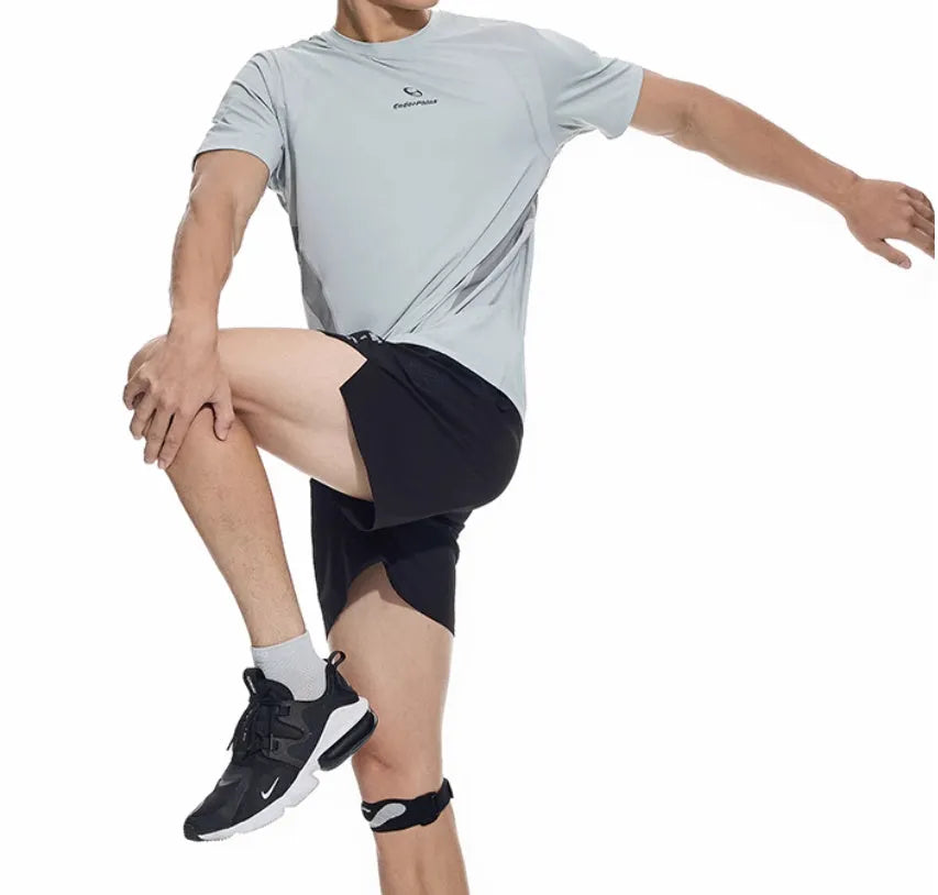 Men's four-point stretch running shorts with laser stitching in black or blue