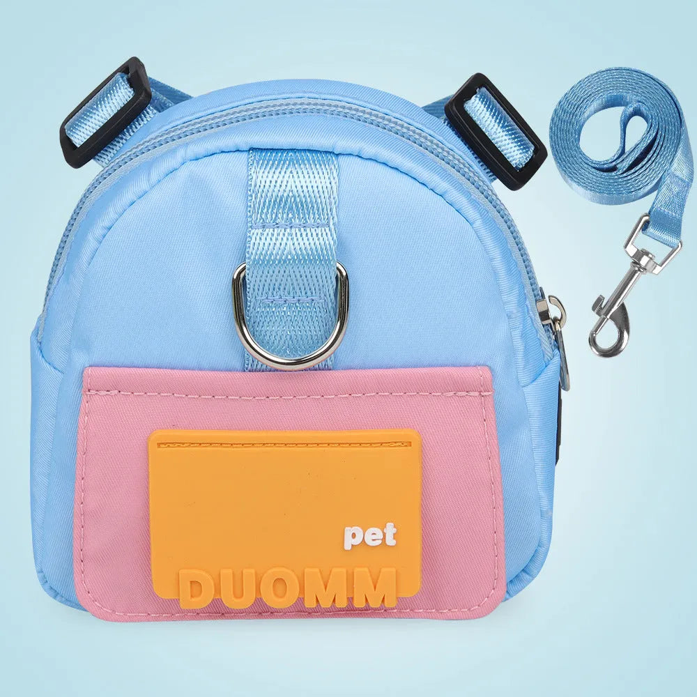 Adjustable dog backpack harness with storage pockets in blue colour featuring breathable mesh panels