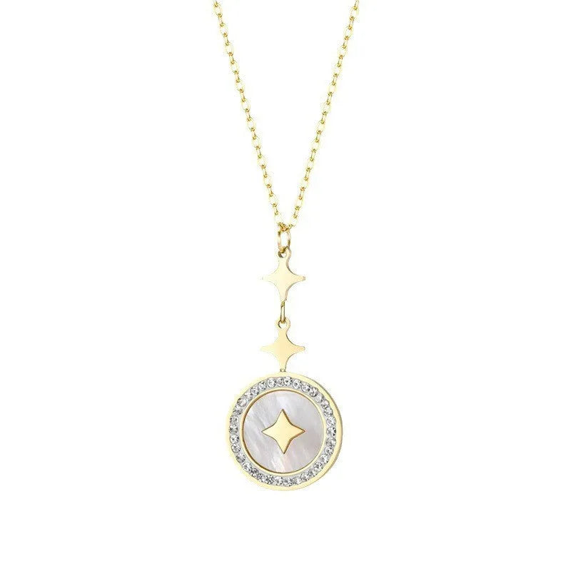 Women's titanium steel necklace with hexagonal six-pointed star pendant on O-ring chain
