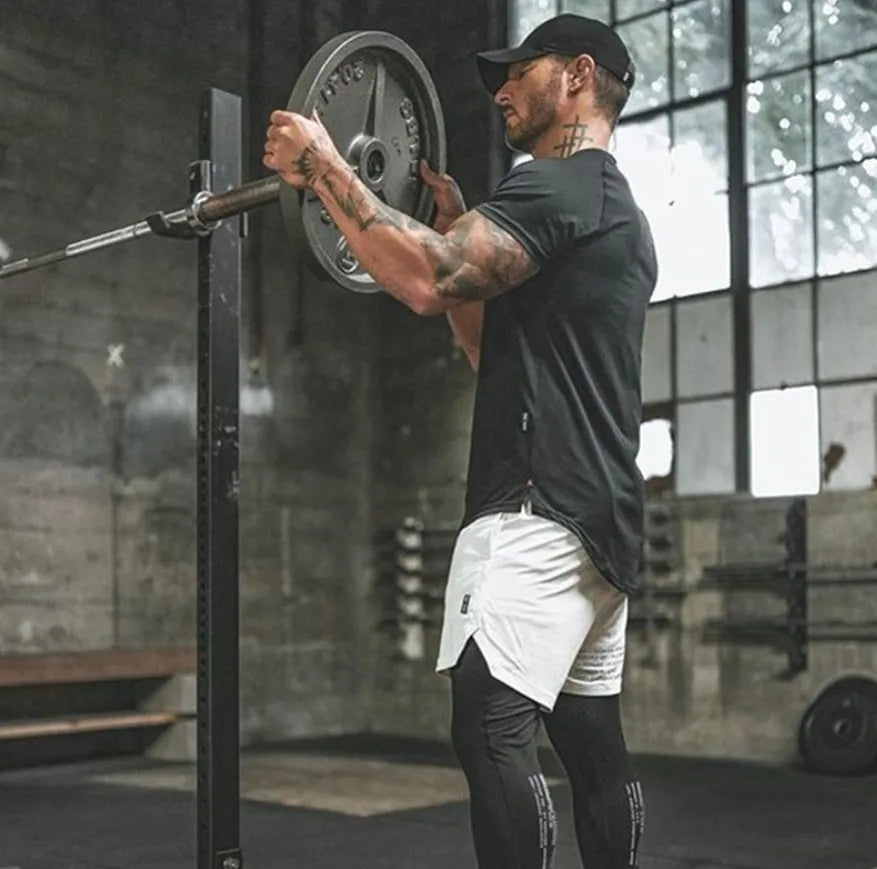Men's plain fitness sports shirt in cotton spandex blend with optional letter customisation