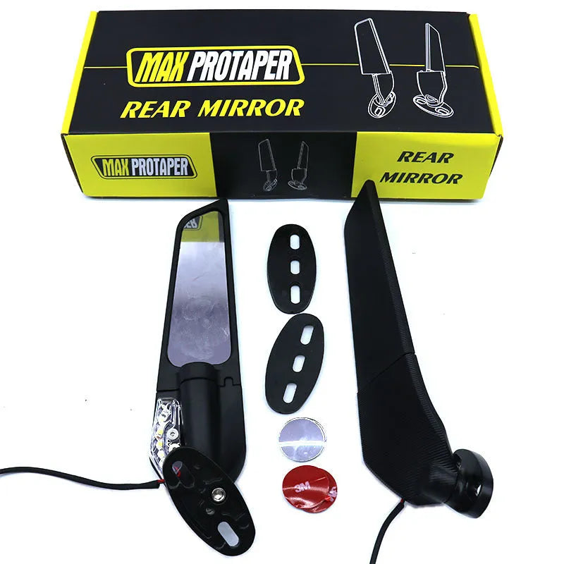 Pair of yellow-light motorcycle spoiler rearview mirrors with convex glass lenses and aluminium alloy bodies