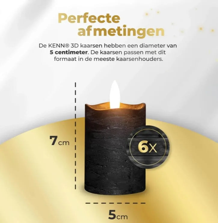 Black S6 LED pillar candle measuring 5cm diameter by 7cm height with flameless decorative lighting