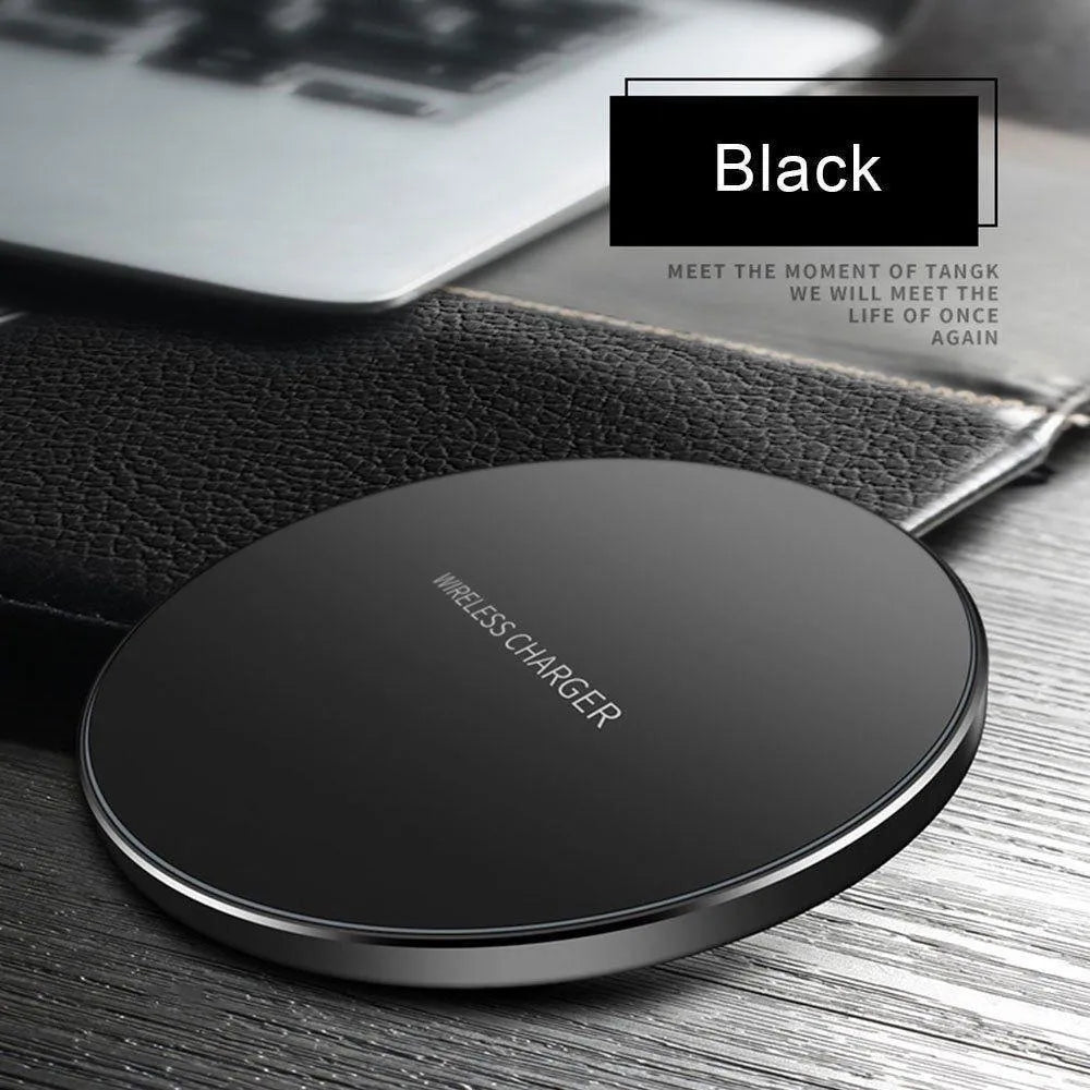 Black ultra-thin wireless charging pad with 9V fast charging support