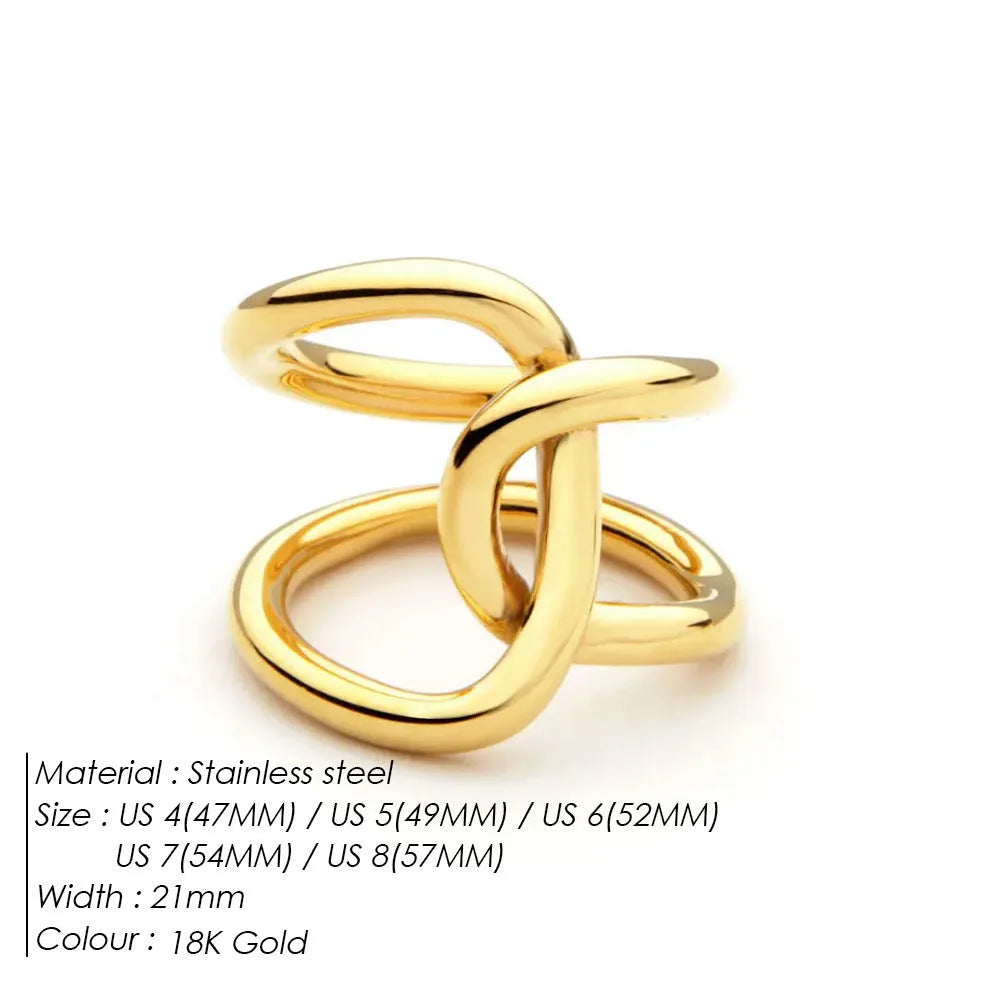 Adjustable knotted ring for women in stainless steel with gold or steel colour finish