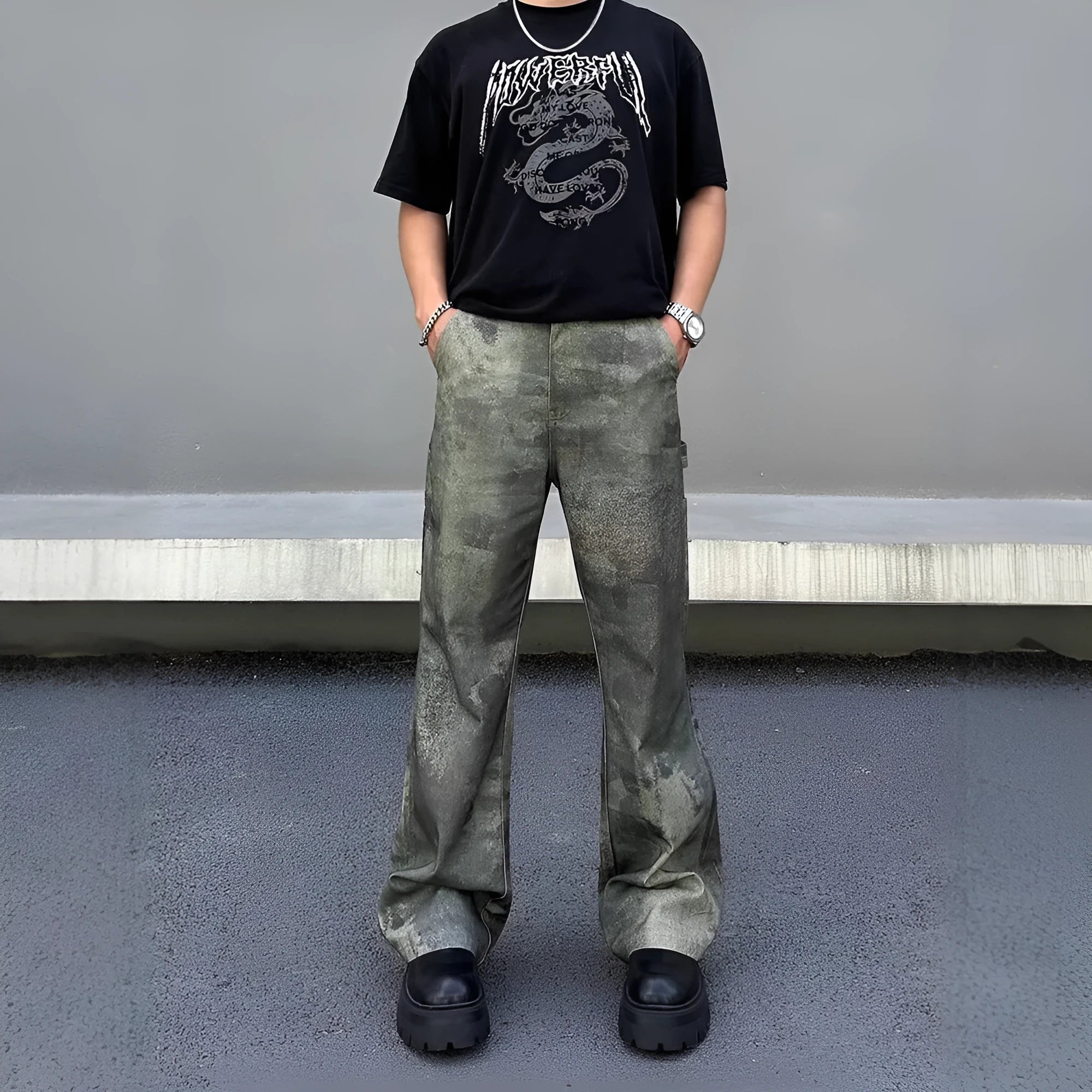 Men's camouflage print straight leg jeans in cotton denim fabric with retro digital pattern