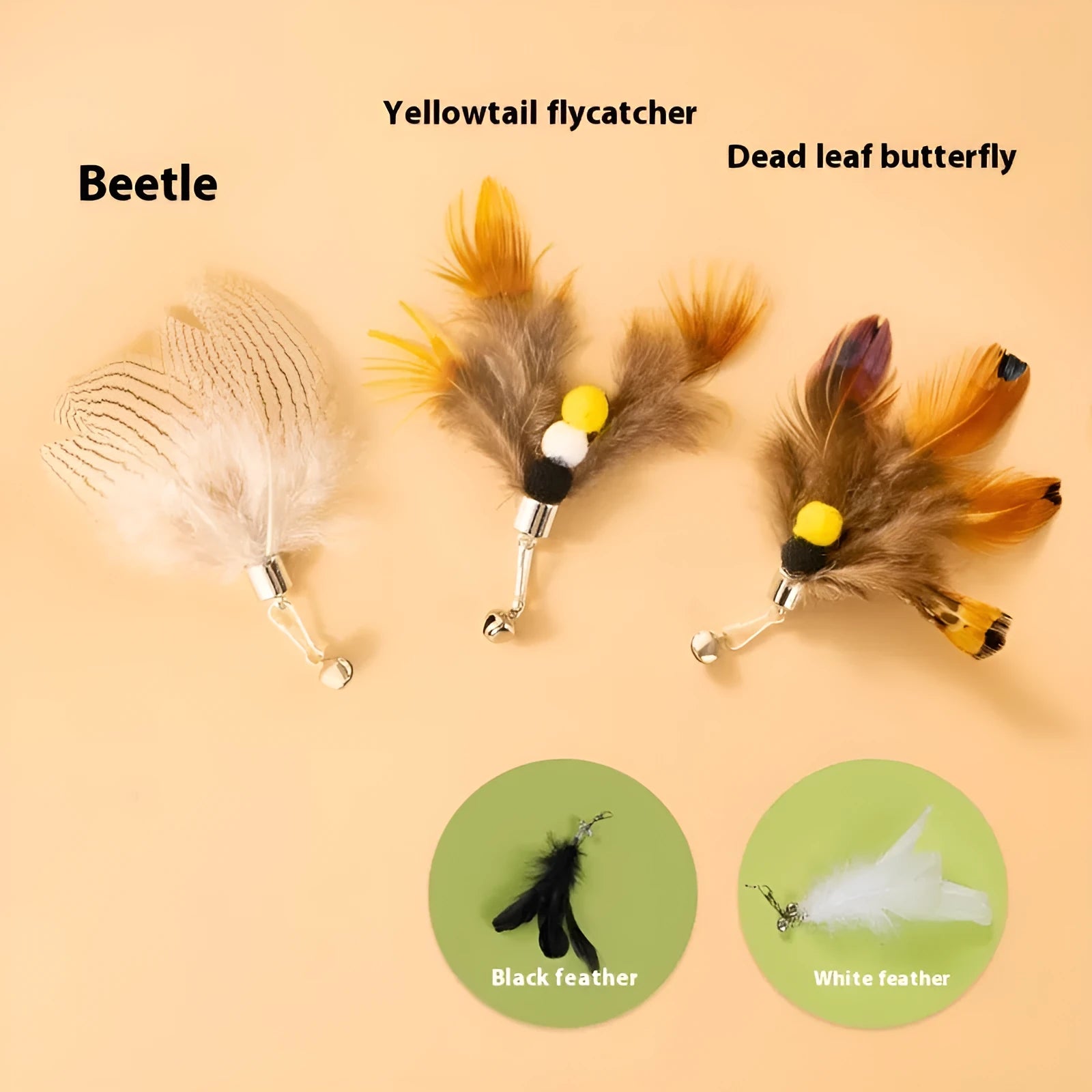 Three steel wire cat toy replacement heads in small flying insects designs
