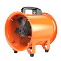 Portable industrial axial flow fan with titanium steel construction and seven blades.