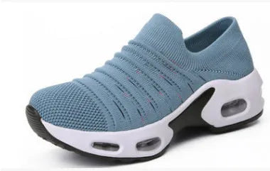 Plus size women's fly-knit sock shoes in stretch mesh with round toe design