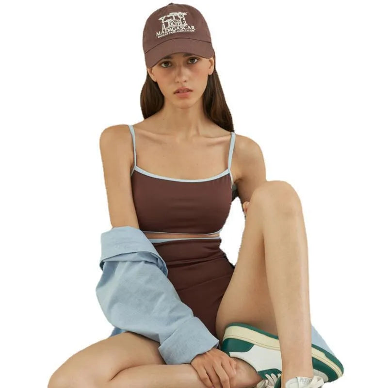 Brown women's one-piece swimsuit with triangle top design and sexy pattern