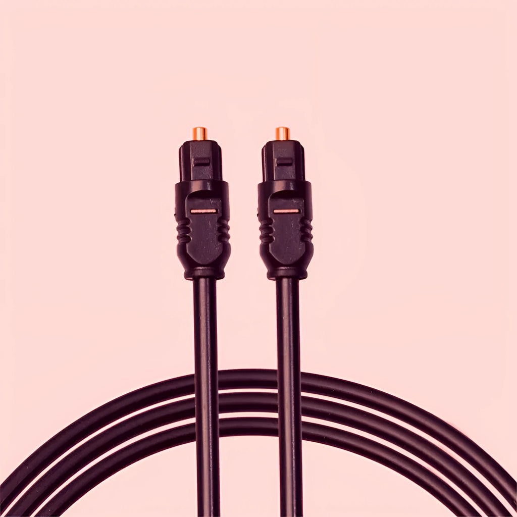 Black Toslink digital optical audio cable with square 4mm connectors, 2 metres long.