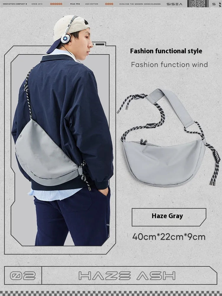 Men's lightweight nylon messenger bag in black, grey, khaki, or army green with large capacity design