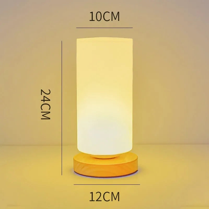 Nordic solid wood USB table lamp in white cube design with touch dimming, 150mm by 180mm