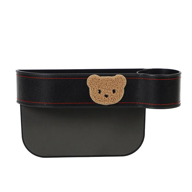 Leather car seat gap storage organiser with cartoon bear design options