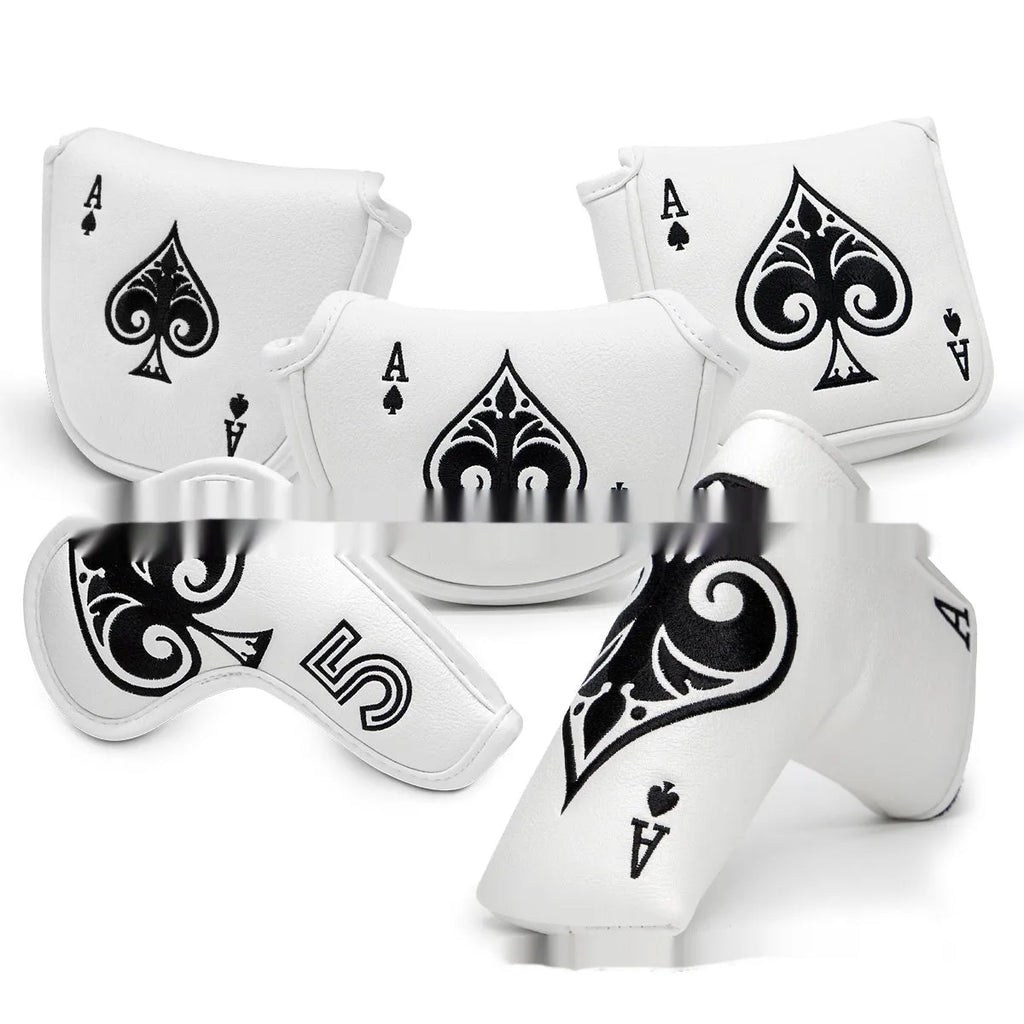 PU leather golf putter sleeve shown in available colours for club head protection