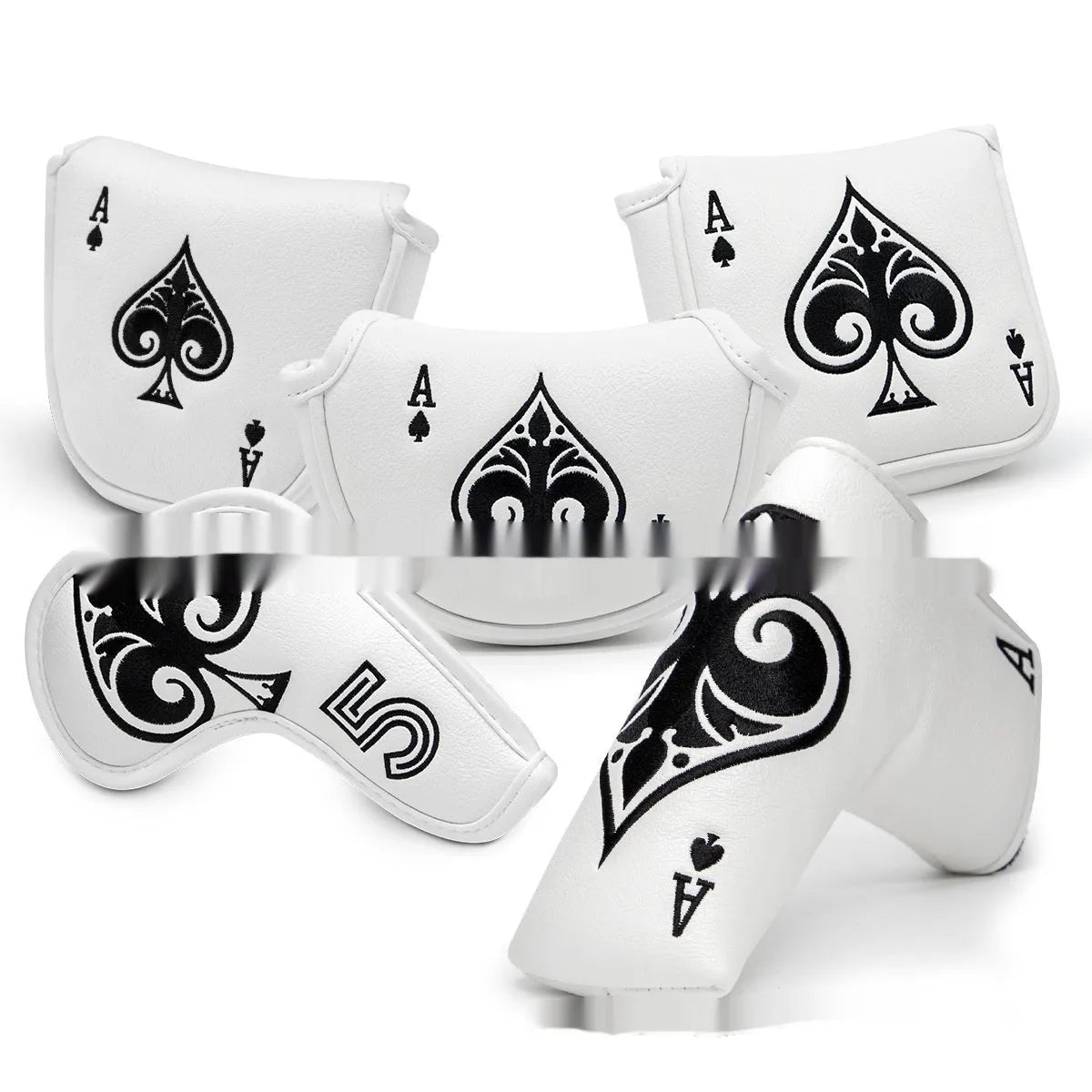 PU leather golf putter sleeve shown in available colours for club head protection