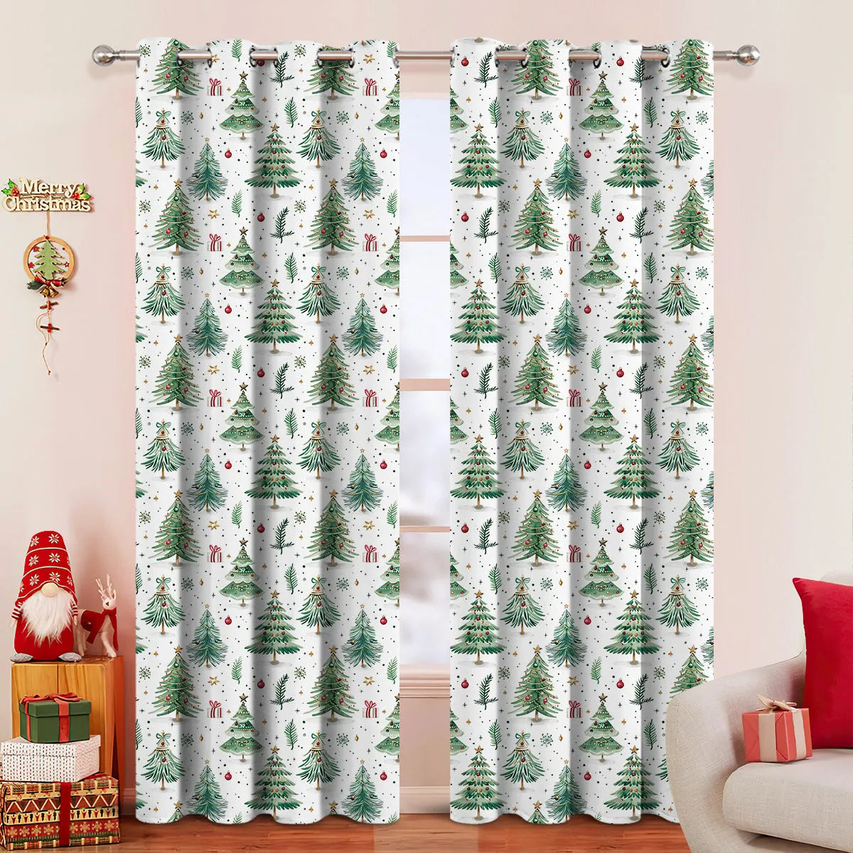 Polyester curtains with Christmas Forest punching pattern for sun shading in modern simplicity style