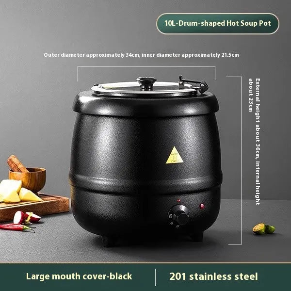10L stainless steel insulation pot with black iron elements, steel lid and international adapter plug