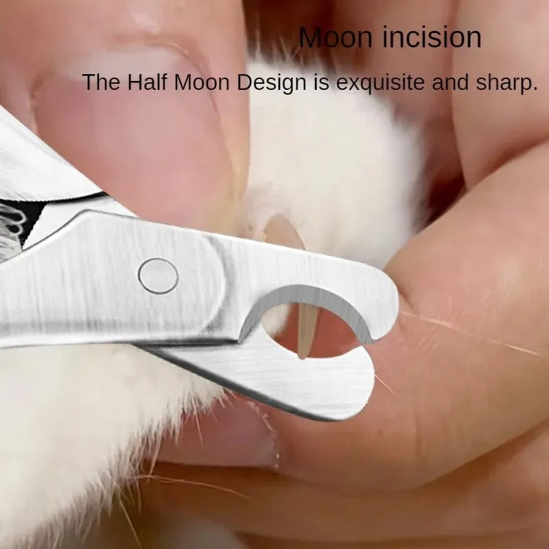 Silver stainless steel professional pet nail clipper with safety guard and finger grips.
