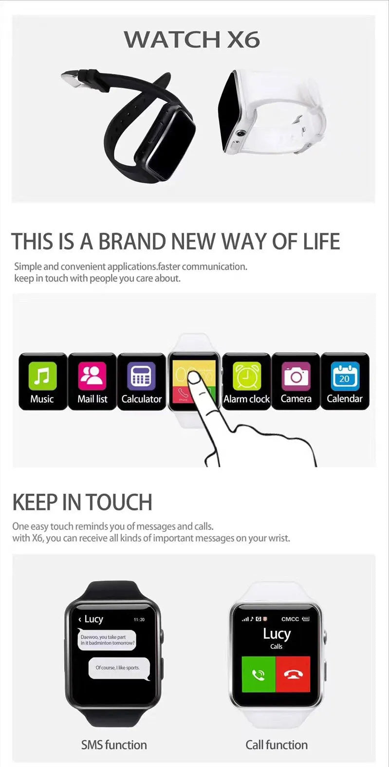 Black smart watch with a 1.54-inch touch screen and a black silicone strap on a wrist.
