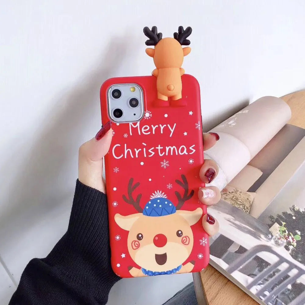 Red Christmas silicone phone case back cover for iPhone showing festive design
