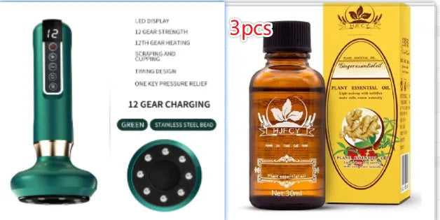 Green electric vacuum cupping massager with adjustable suction and infrared heating functions