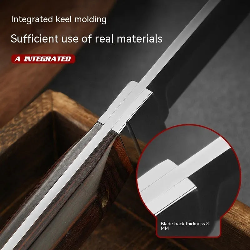 Stainless steel camping fruit knife with leather case in national style design