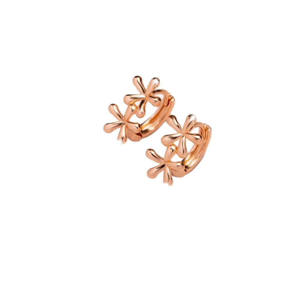 Circular rose gold waterdrop flower earrings with electroplating finish