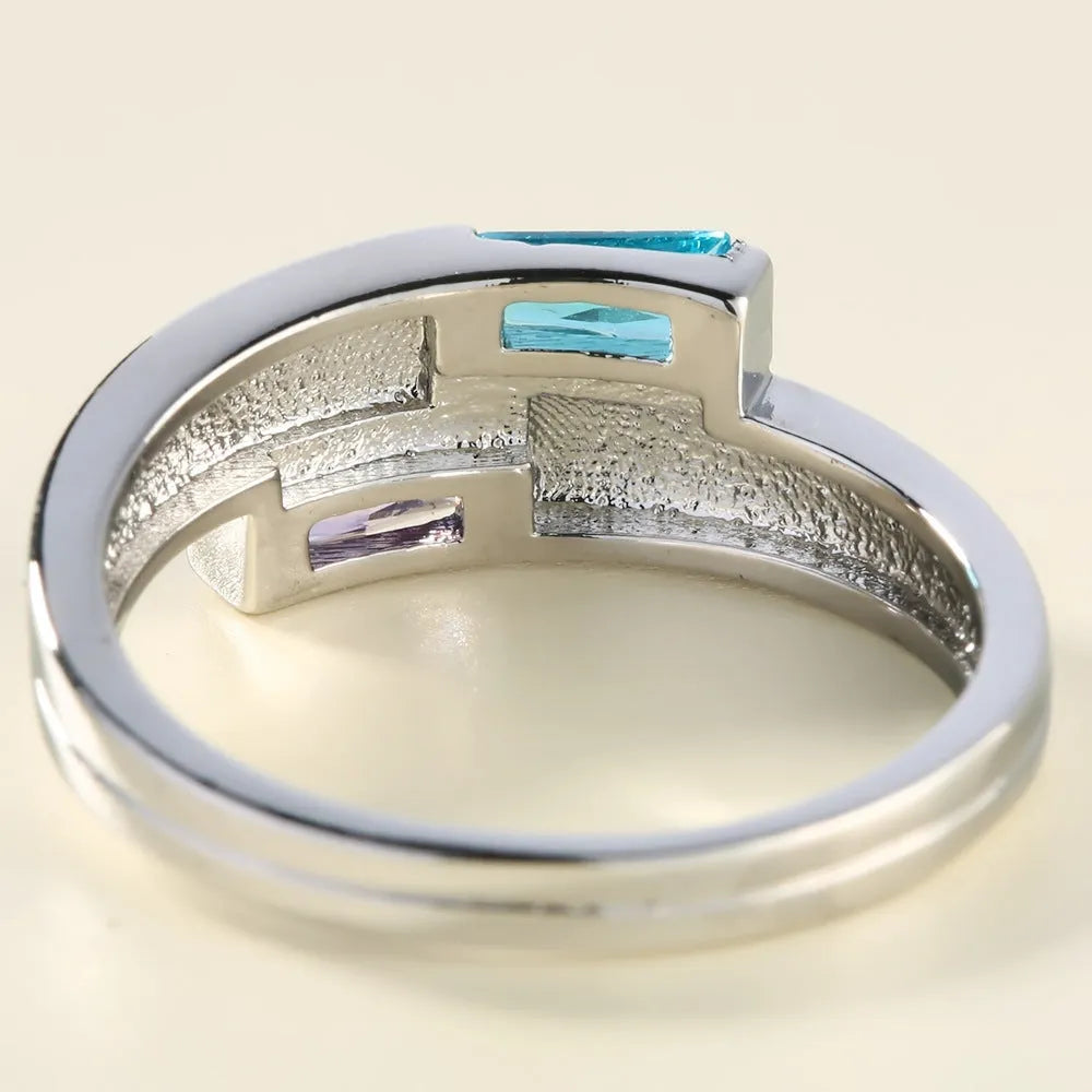 Copper electroplated zircon ring in silver colour showing European and American ins style design