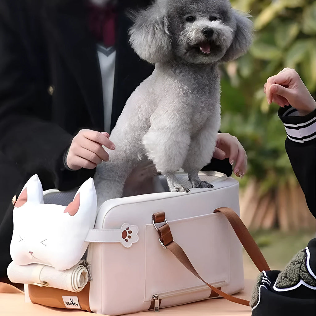 Beige hard EPE padded pet carrier with one-shoulder strap for cats up to 15kg