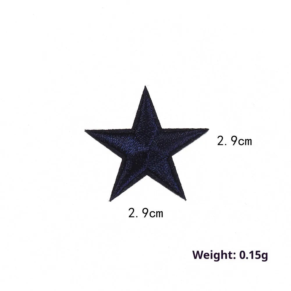 Colourful five-pointed star embroidery patches and cloth stickers for DIY clothing decoration.