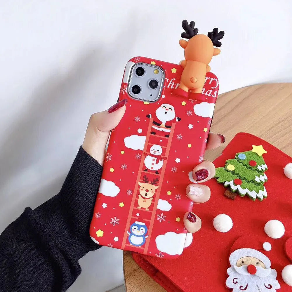 Red Christmas silicone phone case back cover for iPhone showing festive design